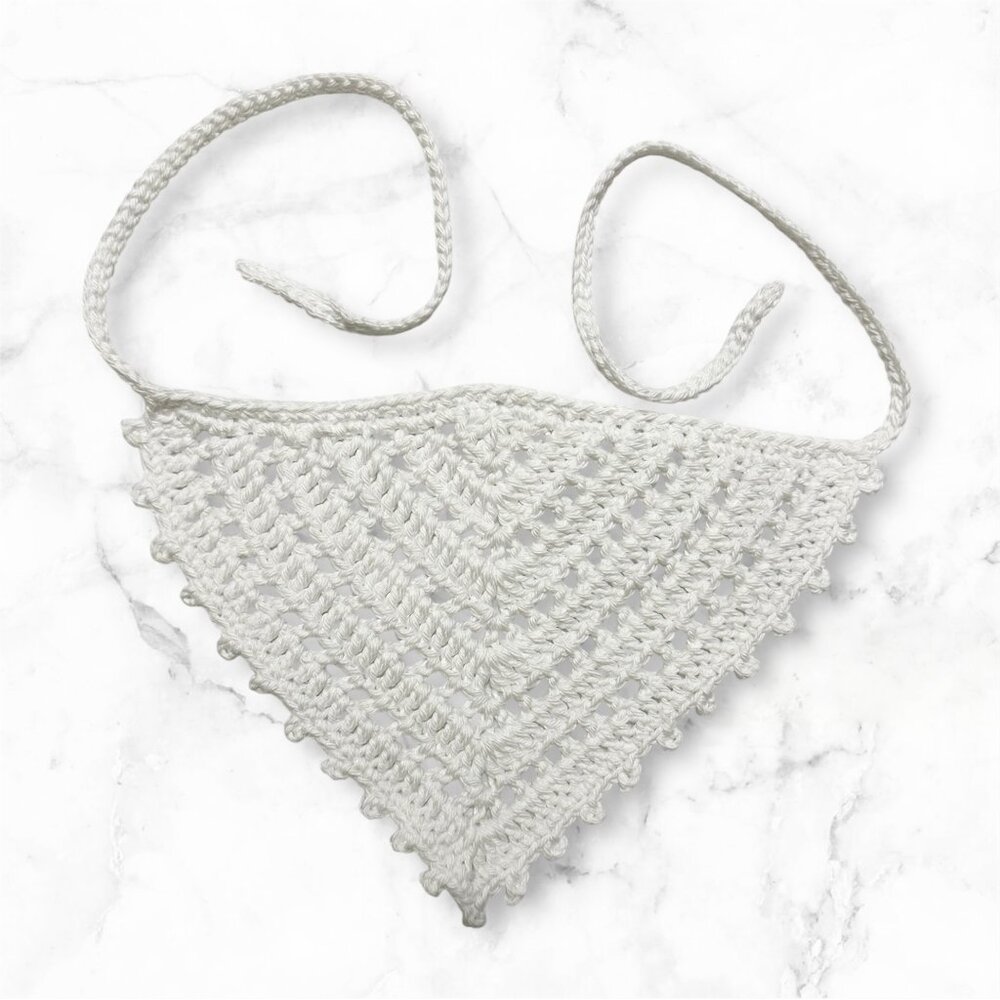 Hair Bandana White Crochet Spaced Out Picot for Teens or Adults Brand New